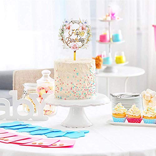 6 Piezas Decoración de Tartas, CBGGQ Happy Birthday Cake Topper, Decoración para Cupcakes para diferentes fiestas de cumpleaños, para niñas, bebés, bodas, madres, familiares de Cumpleaños (Flores)