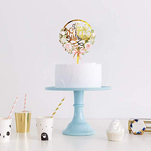 6 Piezas Decoración de Tartas, CBGGQ Happy Birthday Cake Topper, Decoración para Cupcakes para diferentes fiestas de cumpleaños, para niñas, bebés, bodas, madres, familiares de Cumpleaños (Flores)