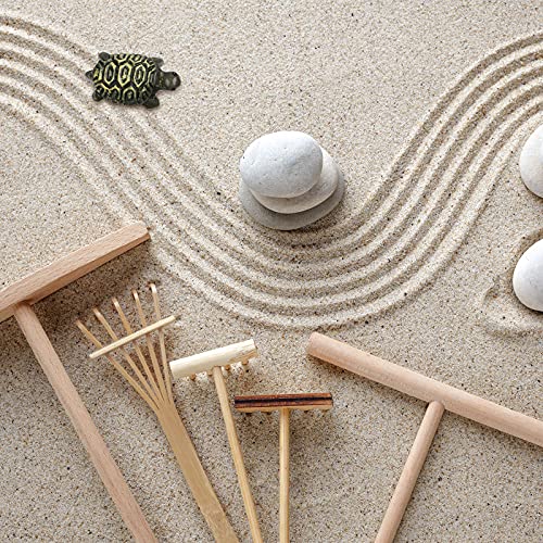 9 Piezas Herramientas de Rastrillo de Jardín Zen Mini Arenero de Jardín Zen Kit de Jardín Zen de Escritorio de Bambú Accesorios de Mini Jardín Zen con Figuritas para Padres Mediación