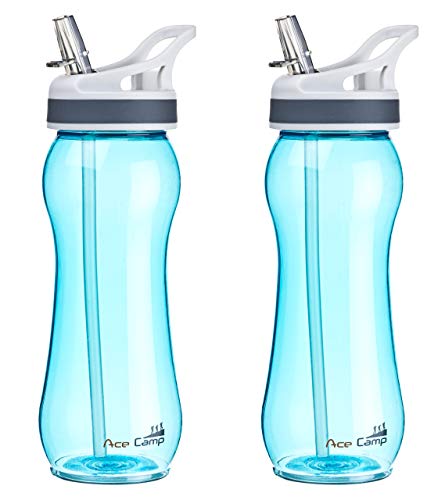 AceCamp 2 x TRITAN Botella de Agua | Botella de Agua a Prueba de Fugas sin BPA | Botella Deportiva Pajita I 550 ml I Paquete Doble Azul I 15536