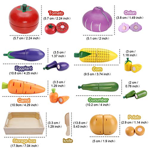 Airlab Verduras Comida Madera Juguete Para Cocina, Alimentos Frutas y Verduras Juguete Para Cortar Niños, Montessori Educativos Regalo 2 3 4 5 Años