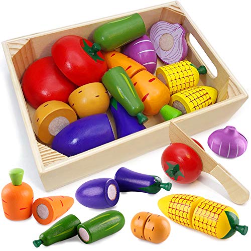 Airlab Verduras Comida Madera Juguete Para Cocina, Alimentos Frutas y Verduras Juguete Para Cortar Niños, Montessori Educativos Regalo 2 3 4 5 Años