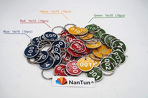 Aluminum Alloy Metal Key Tag Set, Number ID Tags Key Chain, Numbered Key Rings, 4 Sets (40 pieces) - Mix Colours -1 to 10