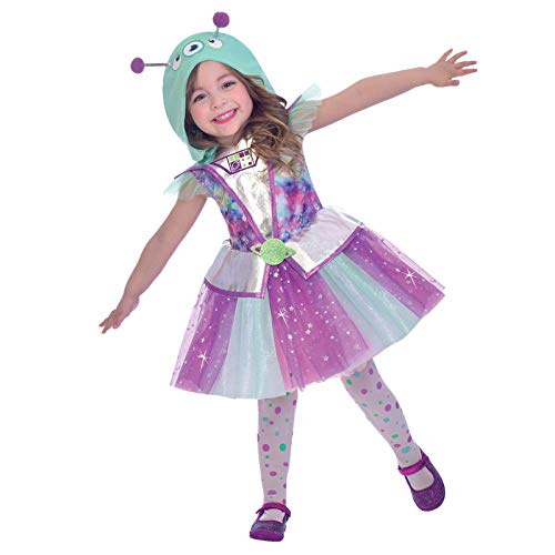 amscan 9905038 Adorable vestido de galaxia con capucha de cabeza alienígena, edad 3-4 años-1 PC, multicolor