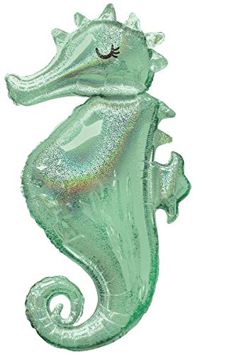 Amscan Super Shape 3780001 Mermaid Wishes Seahorse - Globo holográfico, tamaño 50 x 96 cm, volumen 40 litros, globo de helio