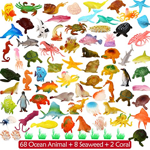 Animales Marinos, Set de Animales de Juguete de 78 Mini Criaturas Submarinas del Océano Educativas de Plástico ValeforToy Para Niños y Niñas, Regalitos y Premios de Fiestas Piñatas, Juguete Sensorial