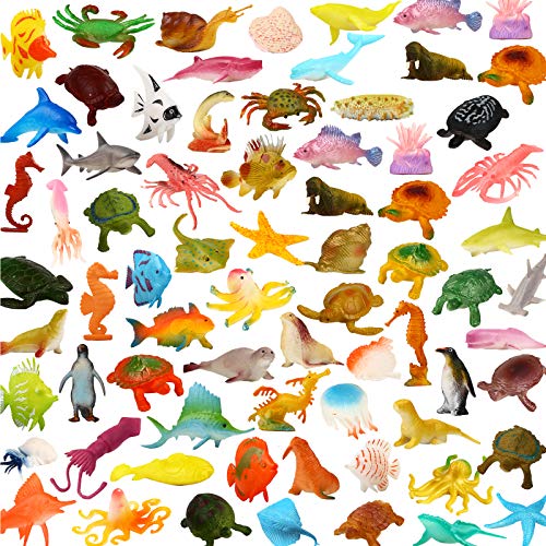 Animales Marinos, Set de Animales de Juguete de 78 Mini Criaturas Submarinas del Océano Educativas de Plástico ValeforToy Para Niños y Niñas, Regalitos y Premios de Fiestas Piñatas, Juguete Sensorial
