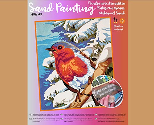 Arenart | 1 Lámina Pájaro de Invierno 38x46cm | para Pintar con Arenas de Colores | Manualidades para Adultos y Jóvenes | Dibujo Fácil | Pintar por números | +9 años