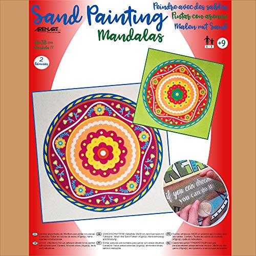 Arenart | Pack 2 Mandalas 38x38cm | para Pintar con Arenas de Colores | Manualidades para Adultos y Jóvenes | Dibujo Fácil | Pintar por números | +9 años