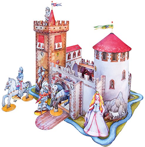 ATELIER COLOR Castillo del caballero con caballos juguetes de papel para recortar, manualidades para niños a partir de 6 años con figuras princesa 3D modelo papertoys