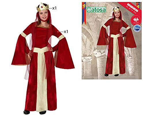 Atosa disfraz reina medieval niña infantil rojo 5 a 6 años