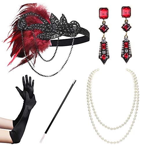 BABEYOND Juego de accesorios para disfraz de Gatsby de los años 20, incluye diadema, collar, guantes y soporte para cigarrillos, set de 32