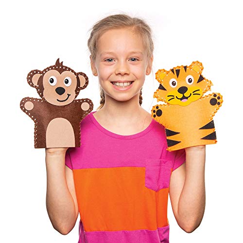 Baker Ross- Kits de costura de marionetas con animales de la jungla (Pack de 4), Actividad de manualidades infantiles con piezas de fieltro para coser