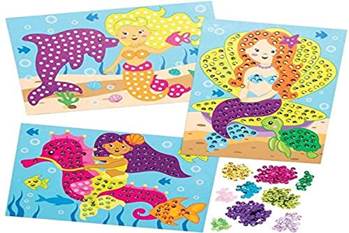 Baker Ross Kits de Imágenes de Lentejuelas de Sirena AT732 (paquete de 4) para proyectos de arte y manualidades para niños, surtidos