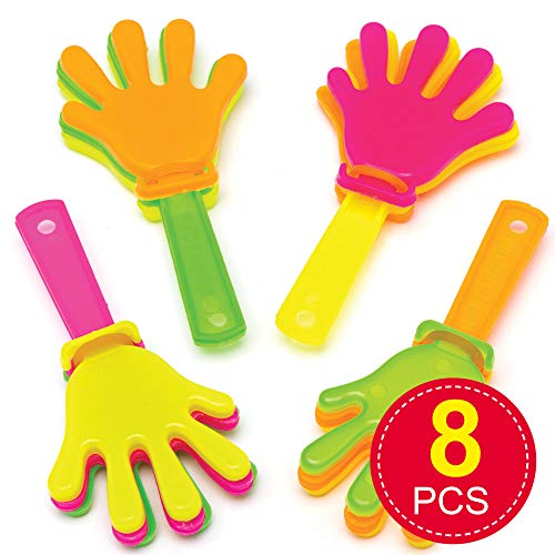 Baker Ross- Minicarracas de manos (Pack de 8) Carracas de plástico perfectas para bolsas de regalo para niños, fiestas de Halloween, rellenos de piñata o regalos de cumpleaños