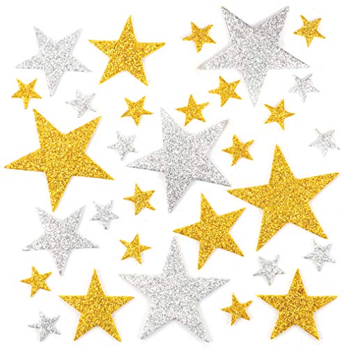 Baker Ross Pegatinas de Estrellas con Purpurina en Color Dorado y Plateado (Paquete de 150) Para decorar manualidades infantiles .