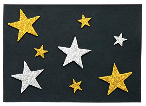 Baker Ross Pegatinas de Estrellas con Purpurina en Color Dorado y Plateado (Paquete de 150) Para decorar manualidades infantiles .