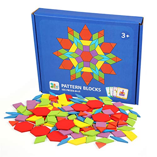 Ballery Bloques de Patrones de Madera, Rompecabezas de Formas Geométricas Educativos Juguetes Montessori Puzzles de Madera Tangrams Juguetes Regalo para niños con 24 Piezas Tarjetas de diseño