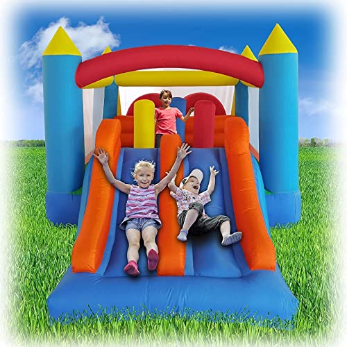 Ballsea Castillo hinchable con ventilador, adecuado para niños de 3 a 10 años, castillo hinchable grande XXL (488 x 240 x 190 cm)