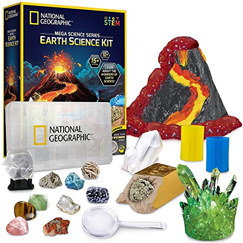 BANDAI National Geographic - Kit de Explorador de Ciencias de la Tierra - 5 experimentos científicos (Volcan, tornade…) y 8 mineales Incluidos - Juego científico y Educativo - Stem (JM80561M)