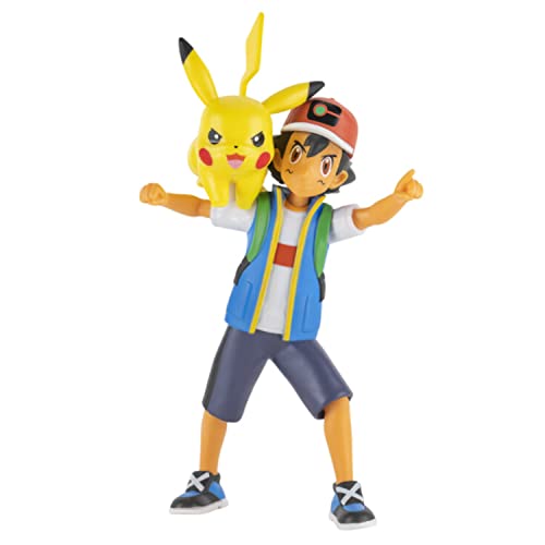 Bandai - Pokémon - Figura de Battle Feature - Sacha y Pikachu - Figura articulada de 12 cm de Sacha y Pikachu con Funciones - JW2473