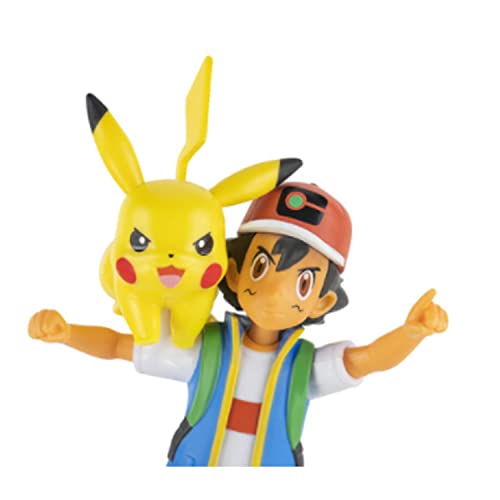 Bandai - Pokémon - Figura de Battle Feature - Sacha y Pikachu - Figura articulada de 12 cm de Sacha y Pikachu con Funciones - JW2473