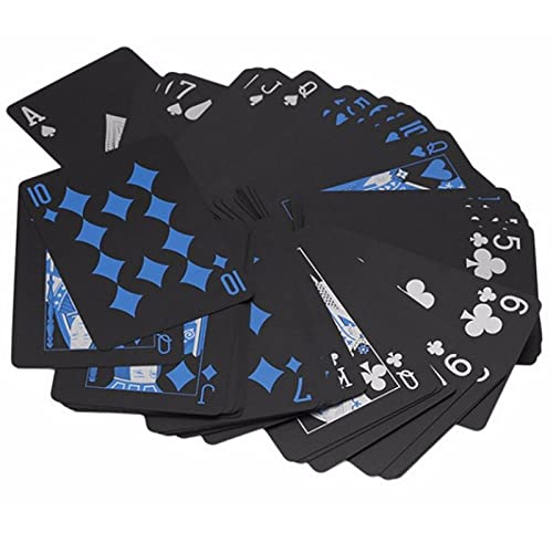 Baraja Poker Plastico Negro Barajas de Cartas de Póquer Cartas Poker de Plastico Tarjetero Negro 54+54 Hojas se Utiliza para Fiestas y Juegos Familiares Navidad Halloween 1 Rojo+1 Azul 2 Piezas