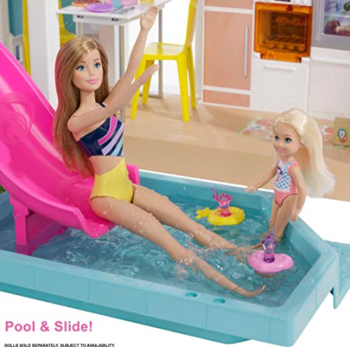 Barbie Casa de Muñecas Dreamhouse - Con Piscina, Tobogán y Ascensor - Luces y Sonido - 75+ Piezas - 104 x 109 cm - Regalo para Niños de 3-7 Años