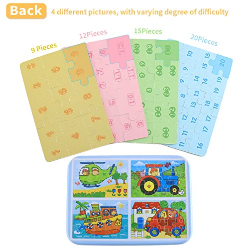 BBLIKE Jigsaw Wooden Puzzles Toy in a Box for Kids, Pack of 4 with Varying Degree of Difficulty Educational Learning Tool Best Birthday Present for Boys Girls (Vehículo)