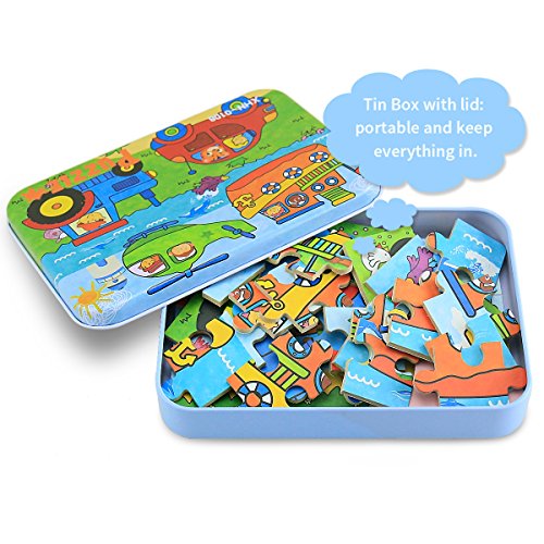 BBLIKE Jigsaw Wooden Puzzles Toy in a Box for Kids, Pack of 4 with Varying Degree of Difficulty Educational Learning Tool Best Birthday Present for Boys Girls (Vehículo)