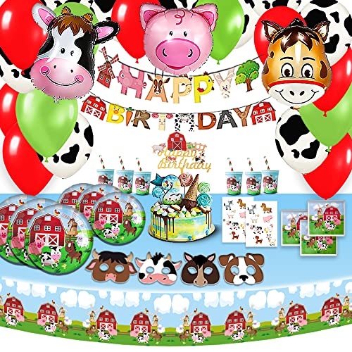 Bea's Party platos cumpleaños animales granja set vajilla ecologica biodegradable vasos decoracion cumpleaños granja niño fiesta globos vaca mantel pancarta cake topper animales granero