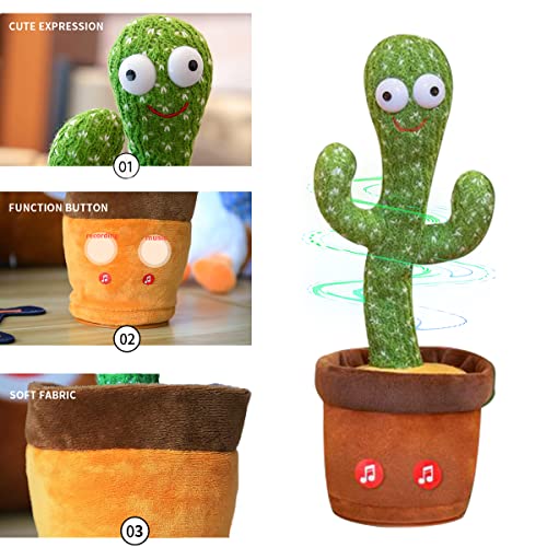 BEE&FLOWER Juguete de cactus bailando con cactus divertido para cantar cactus y repetir tus palabras para educación, juguetes de peluche cantando (Inglés, versión de batería)