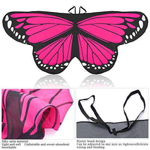 Beelittle Traje de alas de mariposa Juego de disfraces de 3 piezas Conjunto de alas de mariposa Mantón de cabo con diadema de antena y máscara (Rosa roja)