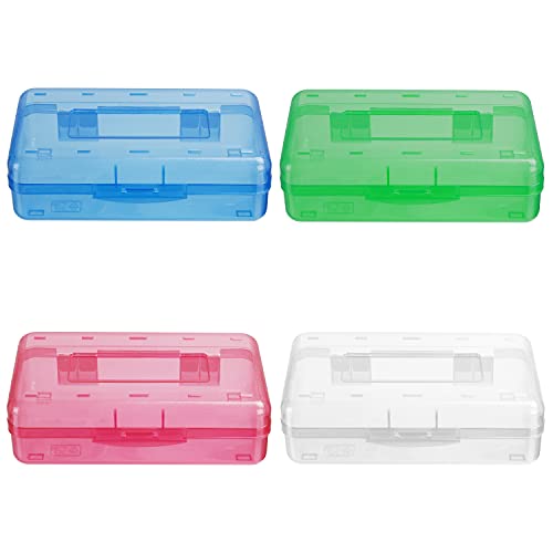 Belle Vous Organizador Lapices de Plástico (Pack de 4) 20 x 11,5 x 5,5 cm - Cajas de Plastico Apilables de Colores Variados - Cajas Organizadoras para Pinceles, Suministros Escolares, Oficina
