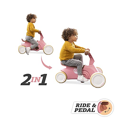 Berg GO² 2 en 1 - Coche Antideslizante para niños con Pedales Plegables, diseño Retro, Color Rosa