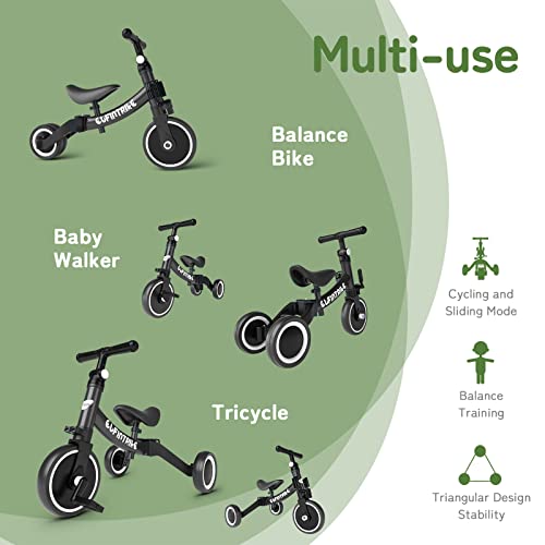 besrey Triciclos para Niños, 5 en 1 Una Bici Multifunción, Adecuado para niños de 1-4 años,Triciclo,Bicicleta,Carro de Equilibrio,Caminante, Altura del Asiento Regulable, Negro