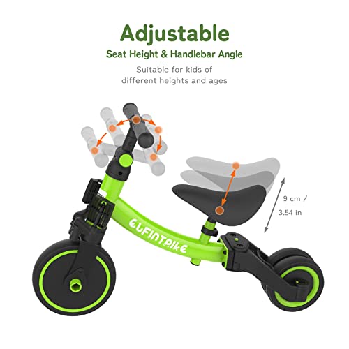 besrey Triciclos para Niños, 5 en 1 Una Bici Multifunción, Adecuado para niños de 1-4 años,Triciclo,Bicicleta,Carro de Equilibrio,Caminante, Altura del Asiento Regulable, Verde