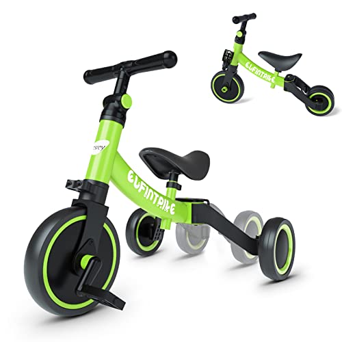 besrey Triciclos para Niños, 5 en 1 Una Bici Multifunción, Adecuado para niños de 1-4 años,Triciclo,Bicicleta,Carro de Equilibrio,Caminante, Altura del Asiento Regulable, Verde