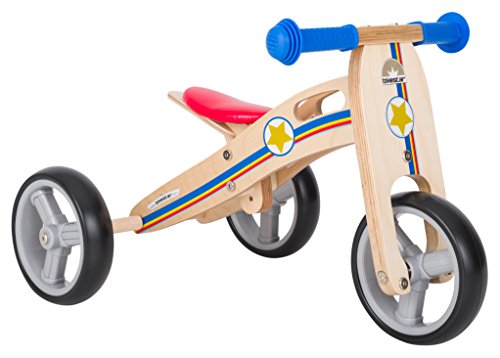 BIKESTAR 2 in 1 Bicicleta sin Pedales Madera para niños y niñas Bici Ajustable 7 Pulgadas | Bicicleta y Triciclo Mini a Partir de 1-1,5 años | 7" Edición Sport Azul