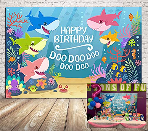BINQOO 2,1 m x 1,5 m de dibujos animados lindo tiburón fondo de cumpleaños niño bajo el mar tiburón bebé fiesta de cumpleaños fondo bebé ducha niños fiesta recién nacido