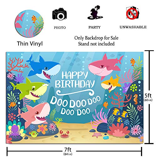 BINQOO 2,1 m x 1,5 m de dibujos animados lindo tiburón fondo de cumpleaños niño bajo el mar tiburón bebé fiesta de cumpleaños fondo bebé ducha niños fiesta recién nacido