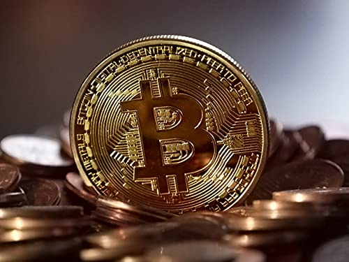 Bitcoin Moneda Física Bañada En Oro De 24k, Incluye Protector Acrilico Redondo