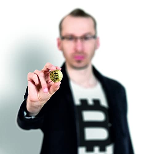 Bitcoin Moneda Física Bañado En Oro De 24k Presentada En Expositor De Luxe