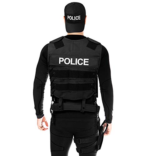 Black Snake® Disfraz policía, Security, SWAT, FBI para Mujer y Hombre | Traje de Halloween o Carnaval con Chaleco, Funda de Pistola, Esposas y más - XS/S - Police