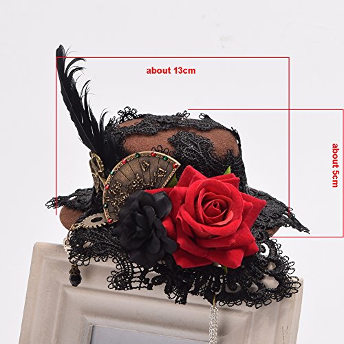 BLESSUME Gótico Mujer Steampunk Alas de engranaje Reloj Mariposa Sombrero Cordón Cabello Acortar Headwear (C)