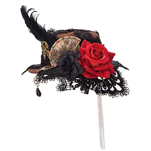 BLESSUME Gótico Mujer Steampunk Alas de engranaje Reloj Mariposa Sombrero Cordón Cabello Acortar Headwear (C)