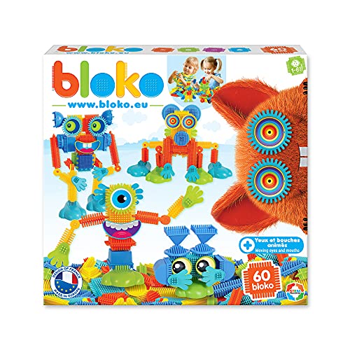 Bloko – 503559 – Estuche de 60 monsters con ojos y bocas animados – A partir de 12 meses – Fabricado en Europa – Juguete de construcción