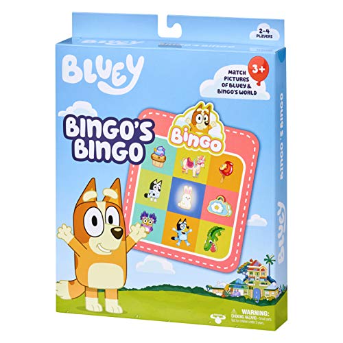 Bluey Juego de Cartas de Bingo de Bingo: 4 Tarjetas de Bingo de Doble Cara, 48 fichas de Bingo, 12 fichas de anotación de Bingo y 36 Tarjetas de Llamadas Oficial de Bluey Merchandise