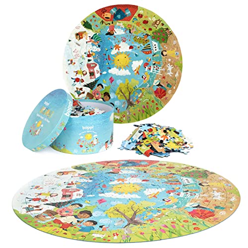 boppi puzle circular de las estaciones hecho de cartón 100 % reciclado, con imágenes de primavera, verano, otoño e invierno, para niños de 3, 4, 5, 6, 7 y 8 años, 58 cm de diámetro