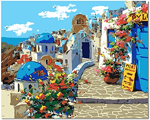 Bougimal Pintar por Numeros Adultos, DIY Pintura por Números Mar Egeo con Marco de 40 X 50 cm